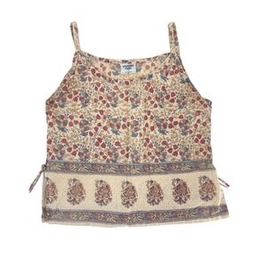 Fashion Fuse Womens M Cotton Block Print Cami Tank Top Paisley Floral Red Blue